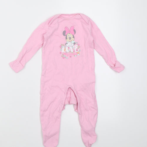 F&F Girls Pink  Cotton Babygrow One-Piece Size 3-6 Months  Button - minnie mouse