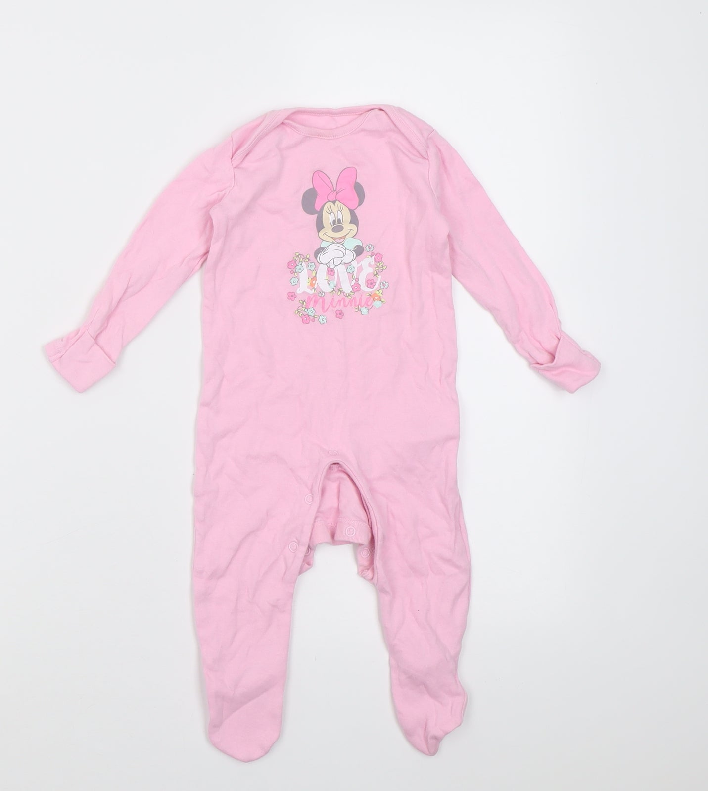 F&F Girls Pink  Cotton Babygrow One-Piece Size 3-6 Months  Button - minnie mouse