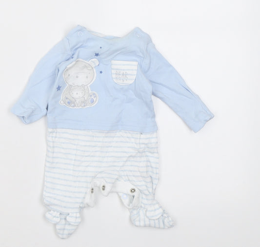 Mothercare Boys Blue Striped Cotton Babygrow One-Piece Size Newborn  Button