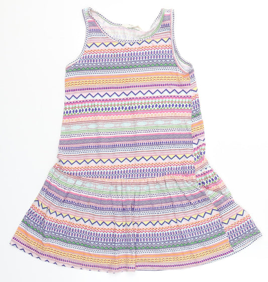 H&M Girls Multicoloured Geometric Cotton Tank Dress  Size 7-8 Years  Round Neck Pullover