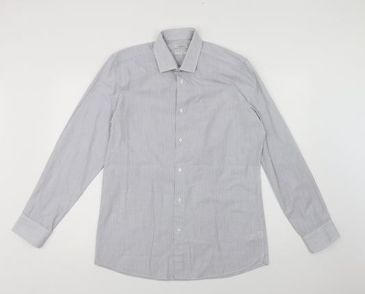 NEXT Mens Grey Striped Polyester  Dress Shirt Size 16 Collared Button