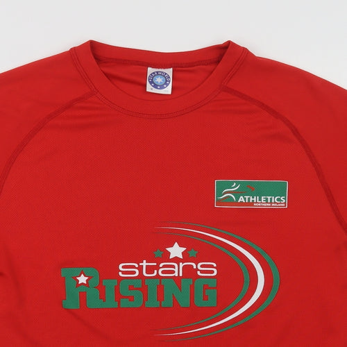 Star World Mens Red  Polyester Basic T-Shirt Size M Crew Neck