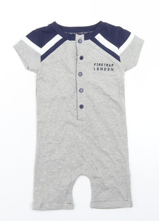 Firetrap Baby Grey Colourblock Cotton Romper One-Piece Size 6-9 Months  Snap