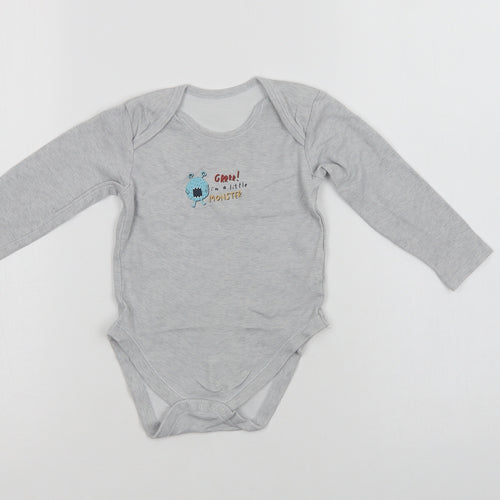Primark Baby Grey  Cotton Babygrow One-Piece Size 12-18 Months  Snap - Little Monster