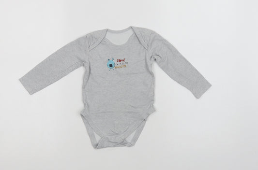 Primark Baby Grey  Cotton Babygrow One-Piece Size 12-18 Months  Snap - Little Monster