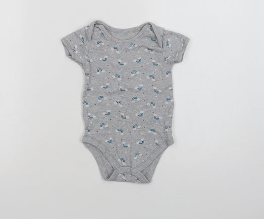Matalan Baby Grey Geometric Cotton Catsuit One-Piece Size 12-18 Months  Snap - Rainbow Print