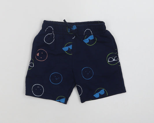 Dunnes Stores Boys Blue Geometric Cotton Sweat Shorts Size 2-3 Years  Regular Drawstring