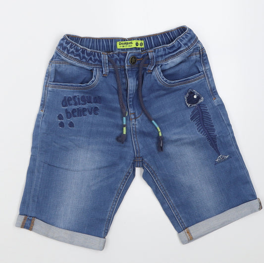 Desigual Boys Blue  Cotton Bermuda Shorts Size 7-8 Years  Regular Buckle
