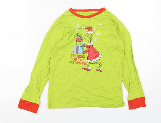Dr Seuss Boys Green Solid Cotton  Pyjama Top Size 8-9 Years  Pullover - The Grinch
