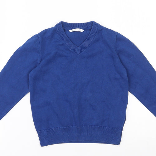 Marks and Spencer Boys Blue V-Neck  100% Cotton Pullover Jumper Size 3-4 Years  Pullover