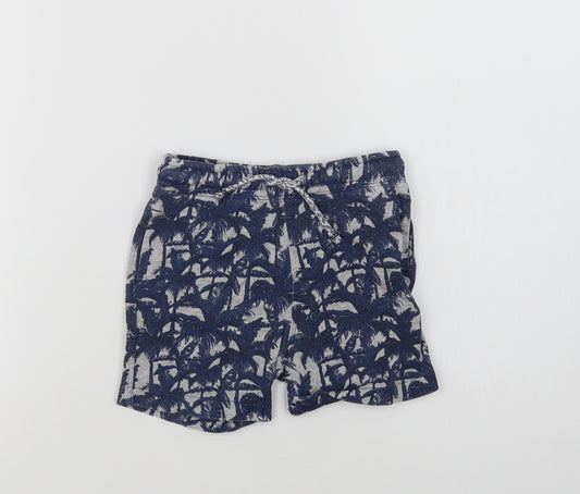 Matalan Boys Blue Floral Cotton Sweat Shorts Size 3-4 Years  Regular Drawstring - Palm Tree Print