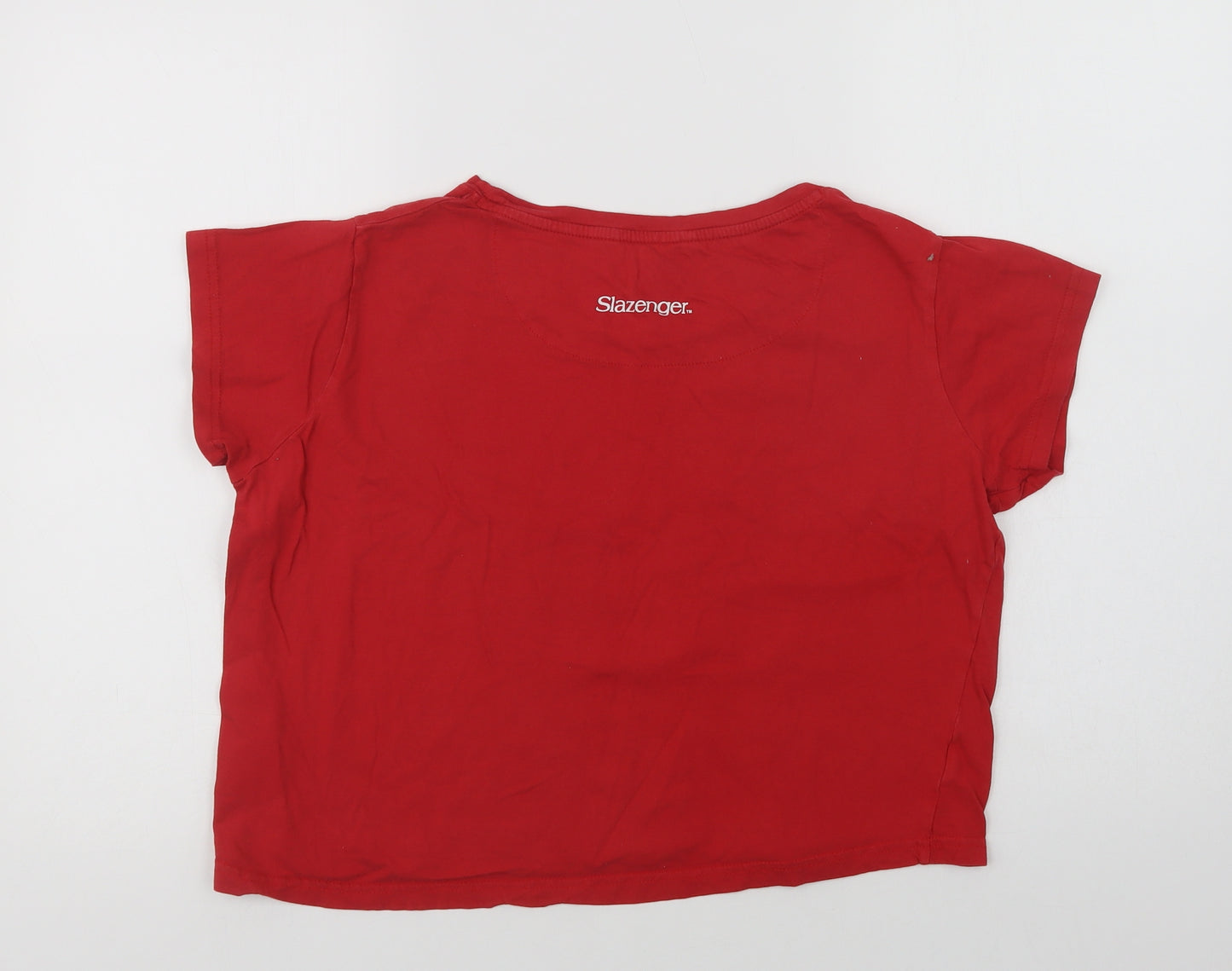 Slaz Womens Red  Cotton Cropped T-Shirt Size 14 Crew Neck