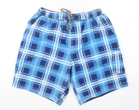 Atlantic Bay Mens Blue Check Polyester Bermuda Shorts Size M L9 in Regular Drawstring