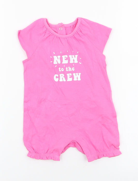 F&F Girls Pink  100% Cotton Romper One-Piece Size 3-6 Months  Snap - new to the crew