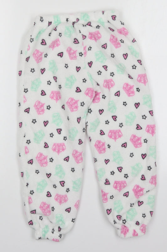 B&M Girls White Geometric Polyester Sweatpants Trousers Size 6-7 Years  Regular  - Crown Pyjama Pants