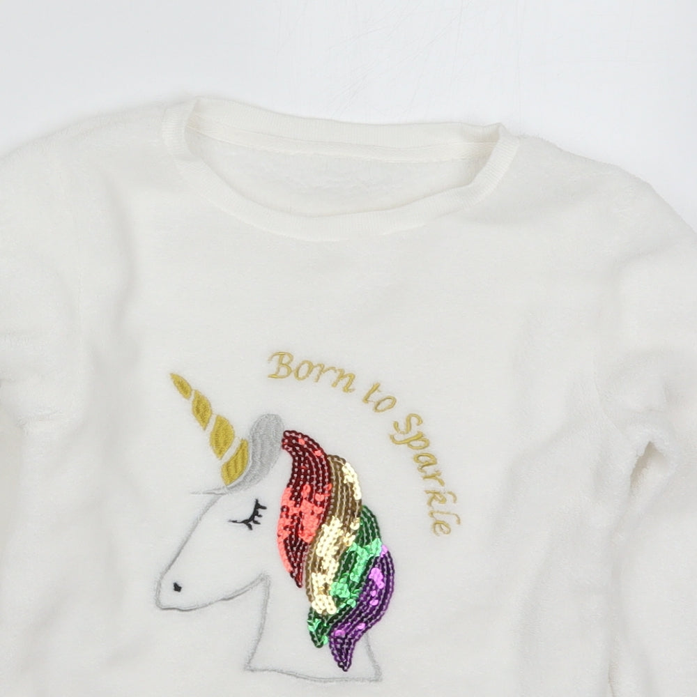 Avon Girls White Solid Polyester Top Pyjama Top Size 9-10 Years  Pullover - Unicorn Born to Sparkle