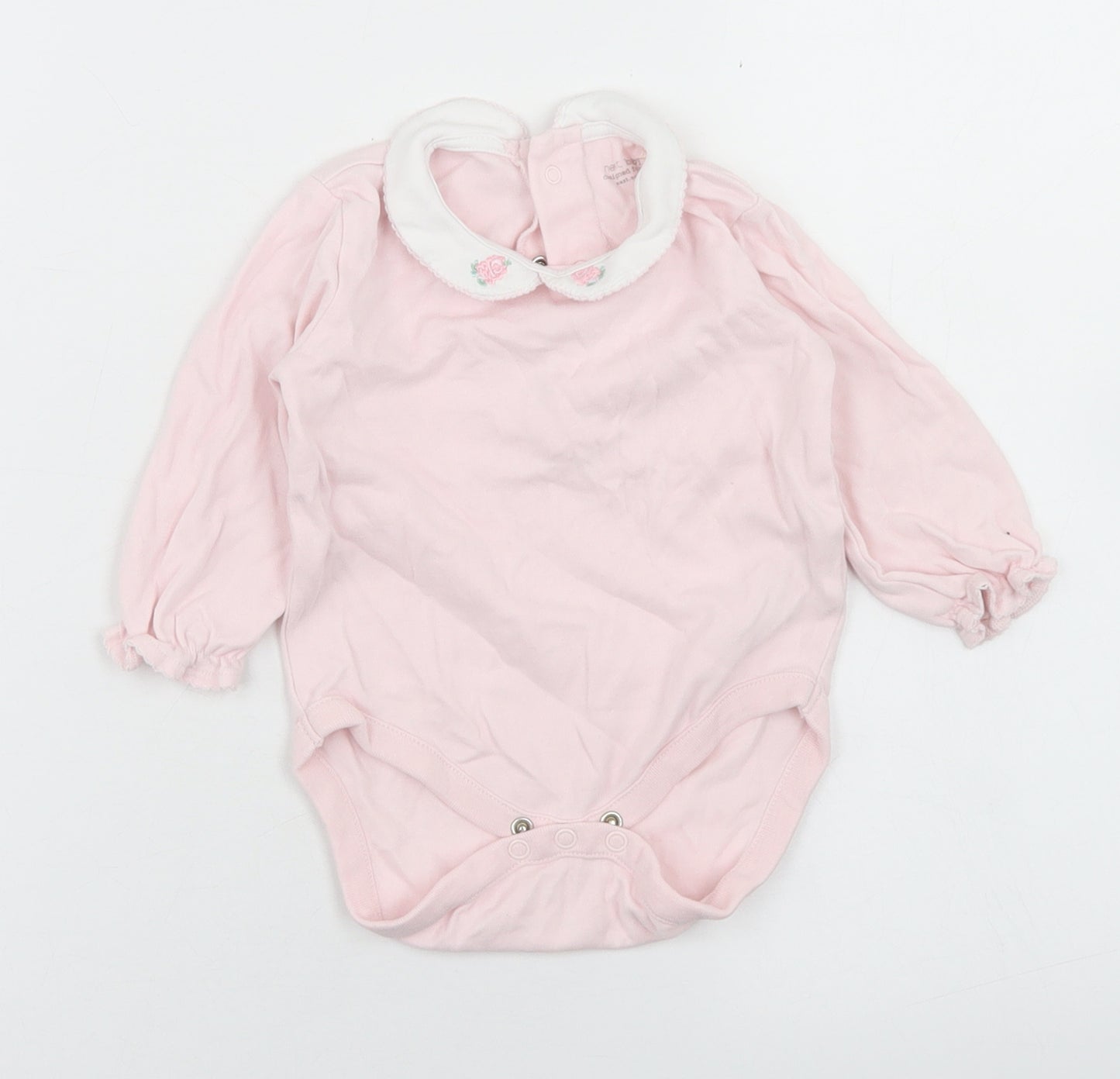 NEXT Girls Pink  Cotton Romper One-Piece Size 6-9 Months  Snap