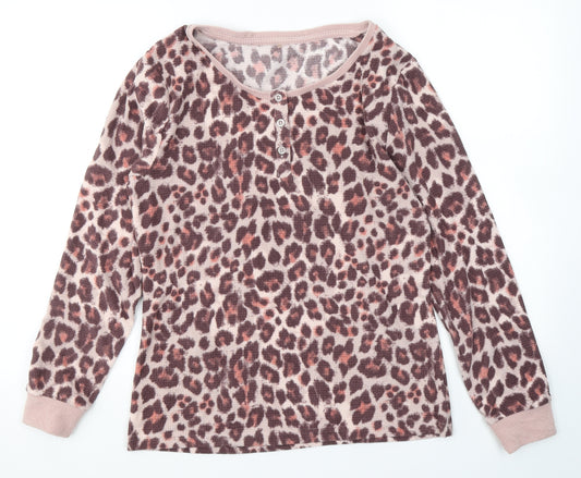George Womens Pink Animal Print Polyester Top Pyjama Top Size 12  Button