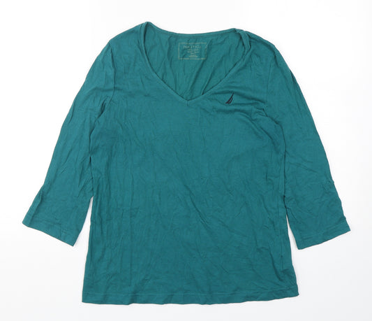 Nautica Womens Green Solid Cotton Top Pyjama Top Size S
