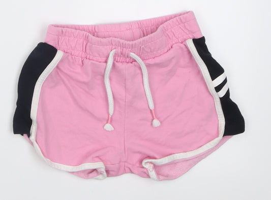 F&F Girls Pink Striped Cotton Sweat Shorts Size 5-6 Years  Regular Tie