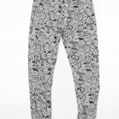 BHS Girls Grey Geometric Cotton  Pyjama Pants Size 9-10 Years  Pullover