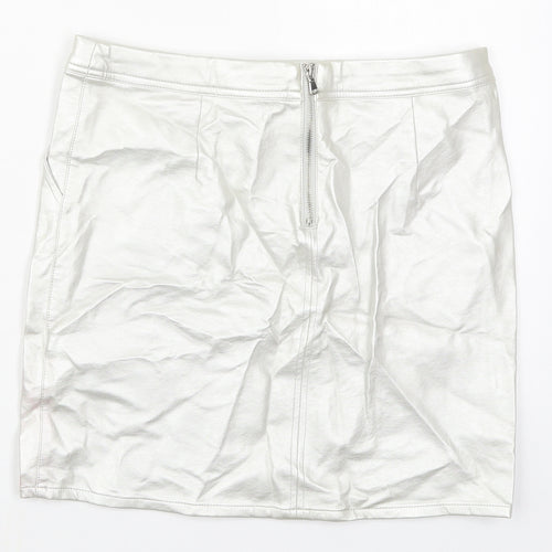 New Look Girls Silver  Polyurethane Mini Skirt Size 13 Years  Regular Zip