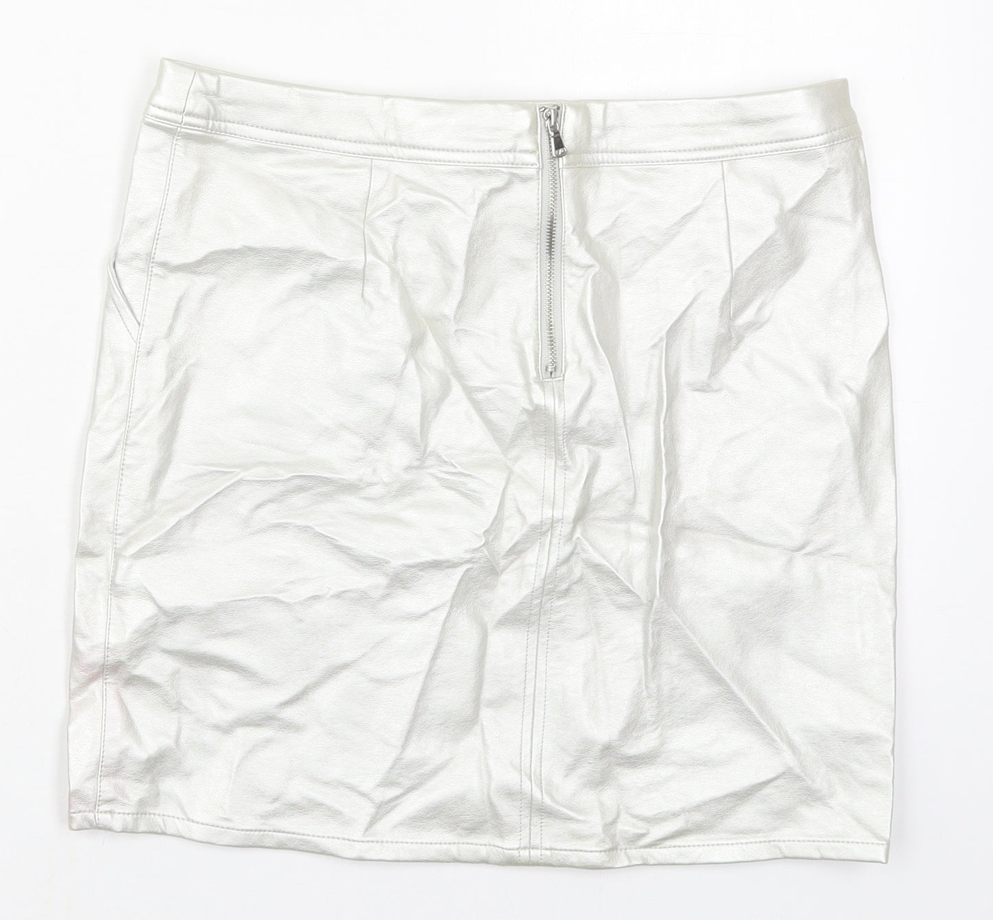 New Look Girls Silver  Polyurethane Mini Skirt Size 13 Years  Regular Zip