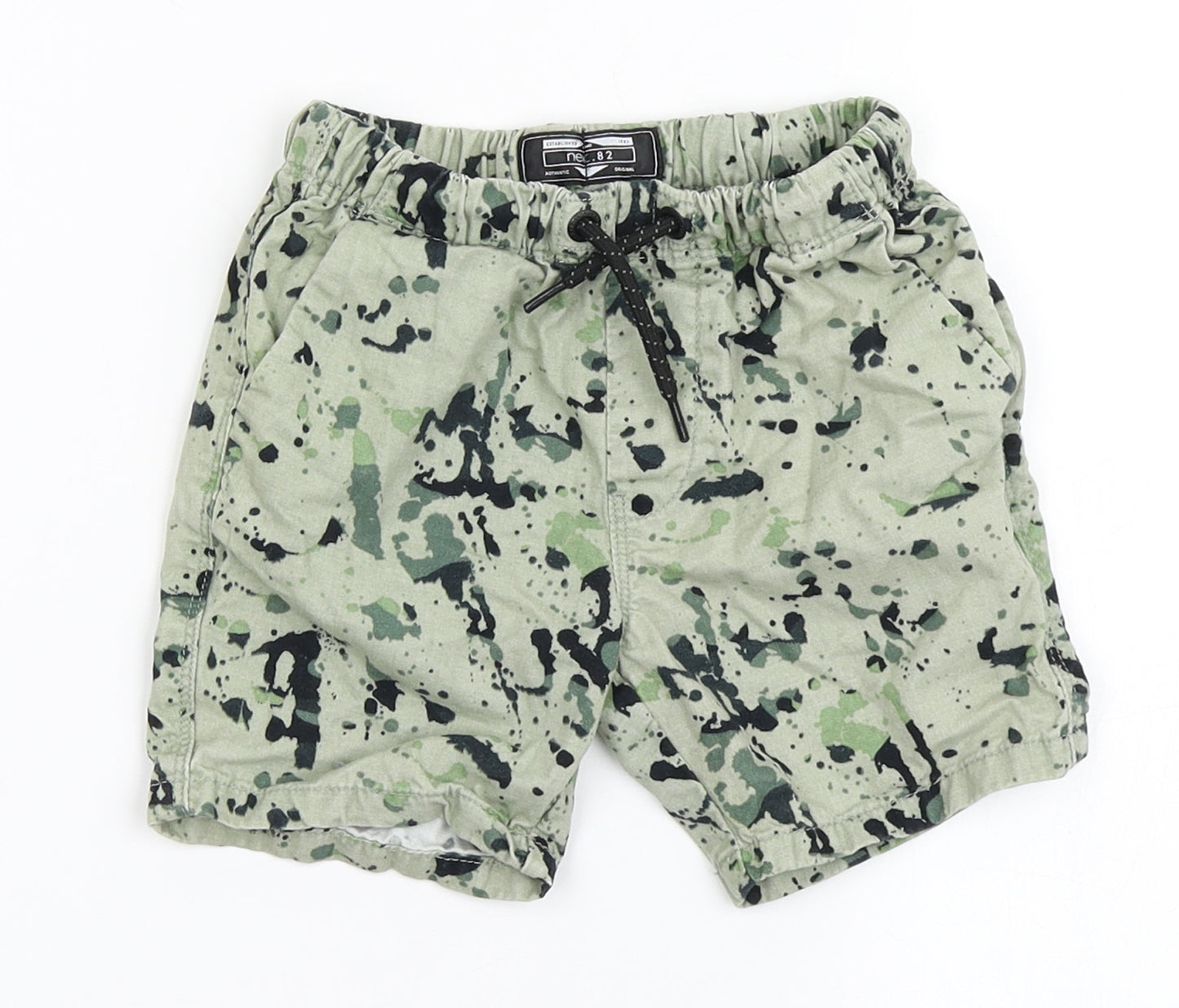 NEXT Boys Green  100% Cotton Chino Shorts Size 2-3 Years  Regular Drawstring - Paint Splash Pattern