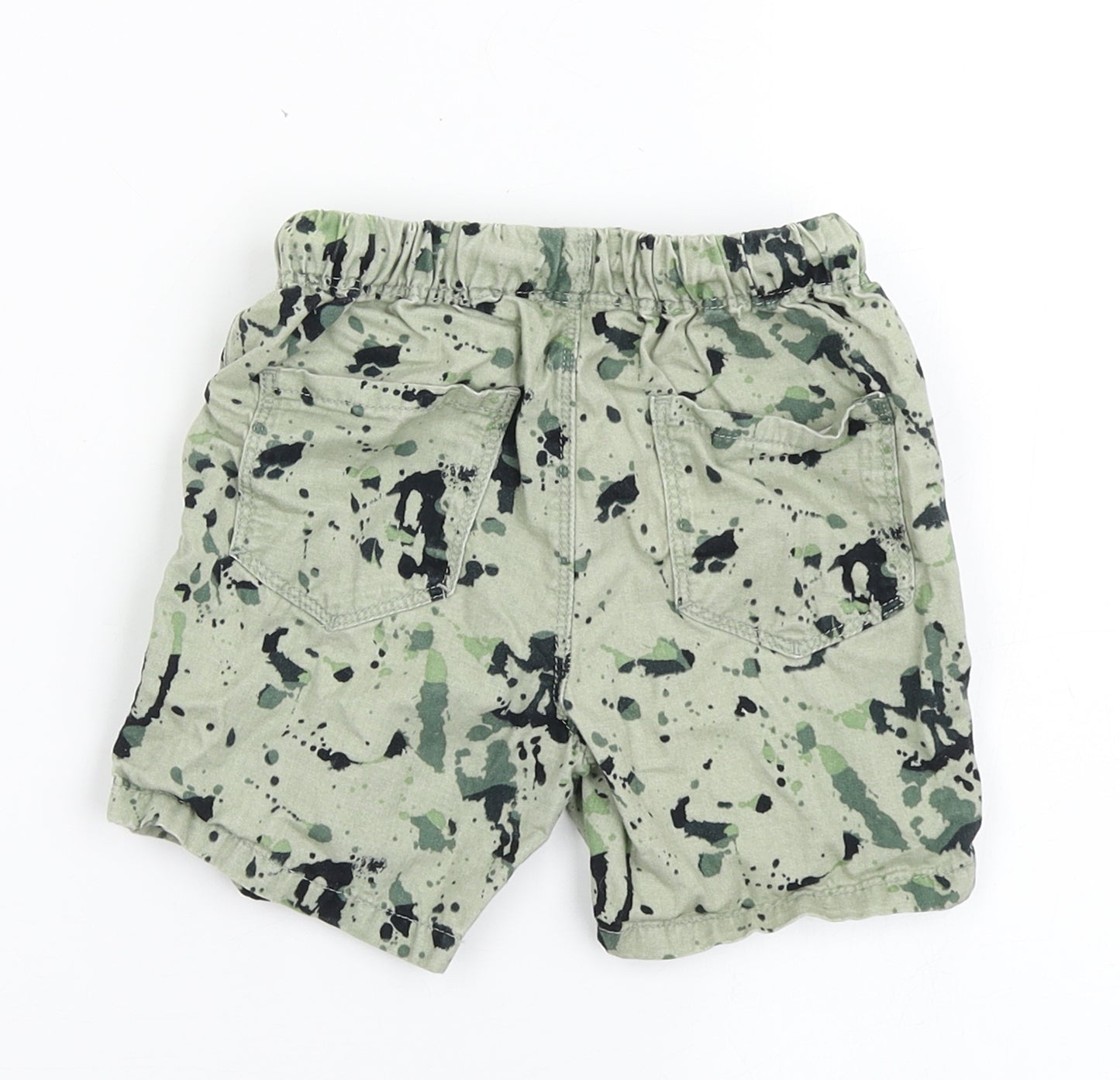 NEXT Boys Green  100% Cotton Chino Shorts Size 2-3 Years  Regular Drawstring - Paint Splash Pattern