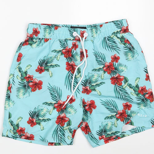McKenzie Mens Blue Floral Polyester Sweat Shorts Size S L6 in Regular Drawstring - Swimwear