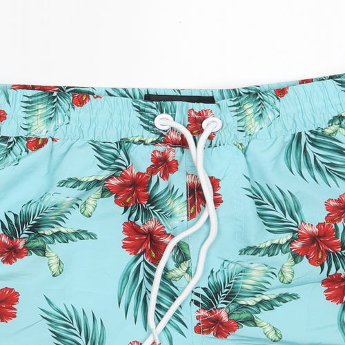 McKenzie Mens Blue Floral Polyester Sweat Shorts Size S L6 in Regular Drawstring - Swimwear