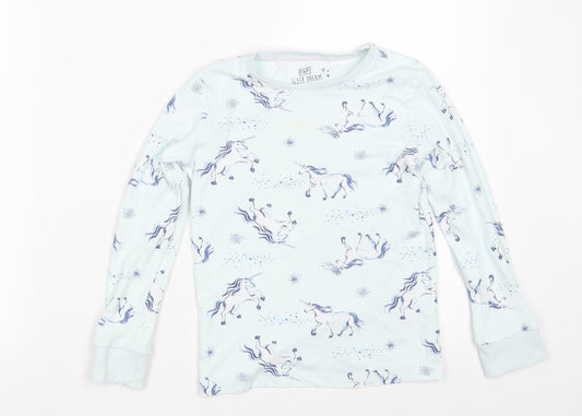 F&F Girls Blue Solid Cotton Top Pyjama Top Size 6-7 Years   - Unicorn