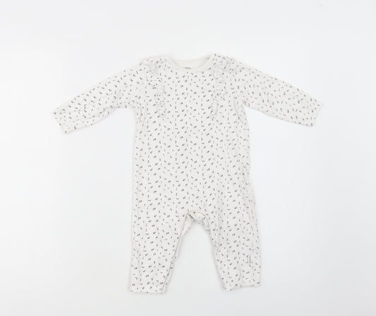 F&F Baby White Floral Cotton Babygrow One-Piece Size 6-9 Months  Snap