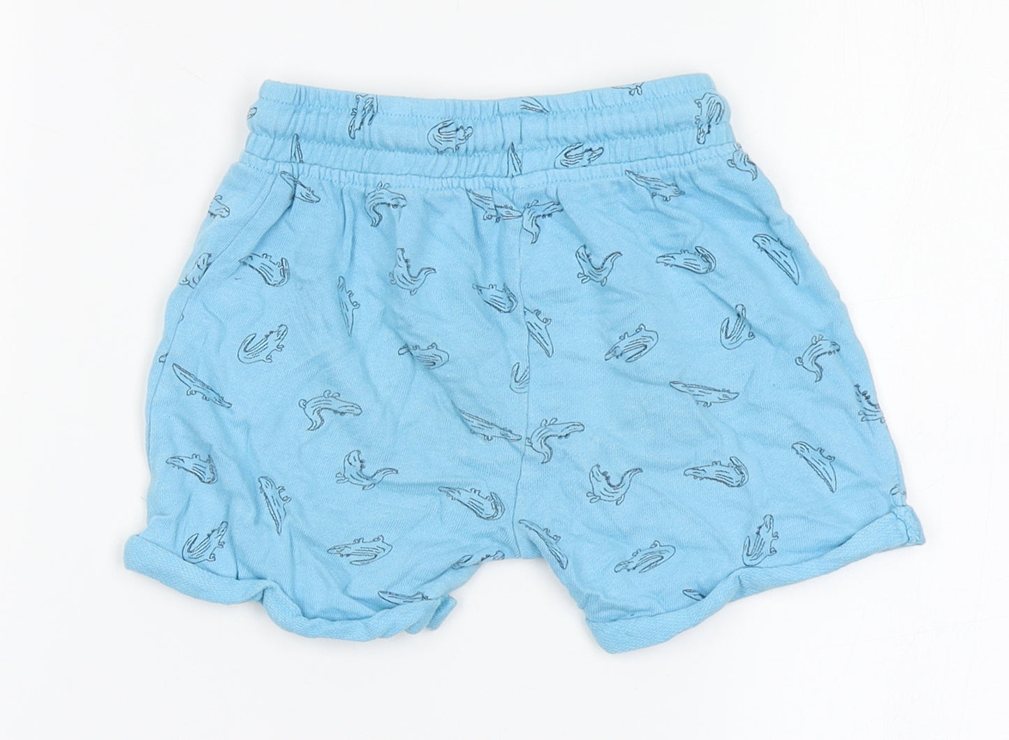George Boys Blue  100% Cotton Sweat Shorts Size 2-3 Years  Regular Drawstring - Crocodile