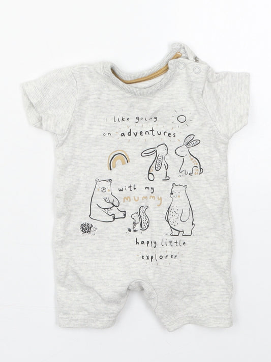 George Baby Grey  Cotton Romper One-Piece Size 0-3 Months  Button - I Like Going on Adventures