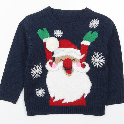 Dunnes Boys Blue Round Neck  Acrylic Pullover Jumper Size 4 Years  Pullover - Santa