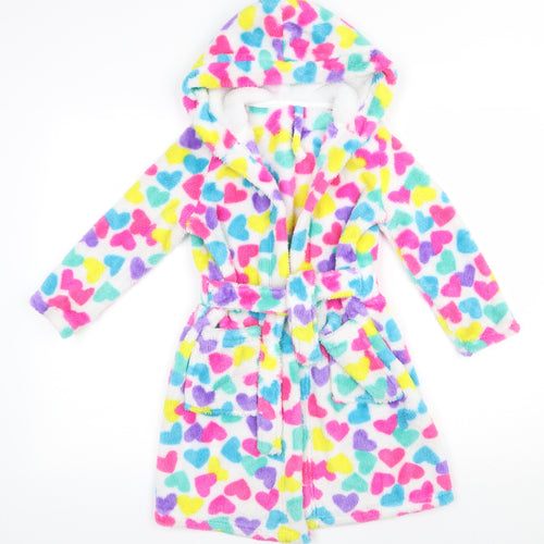 Dunnes Stores Girls Multicoloured  Polyester Kimono Gown Size 5-6 Years  Tie - Heart pattern