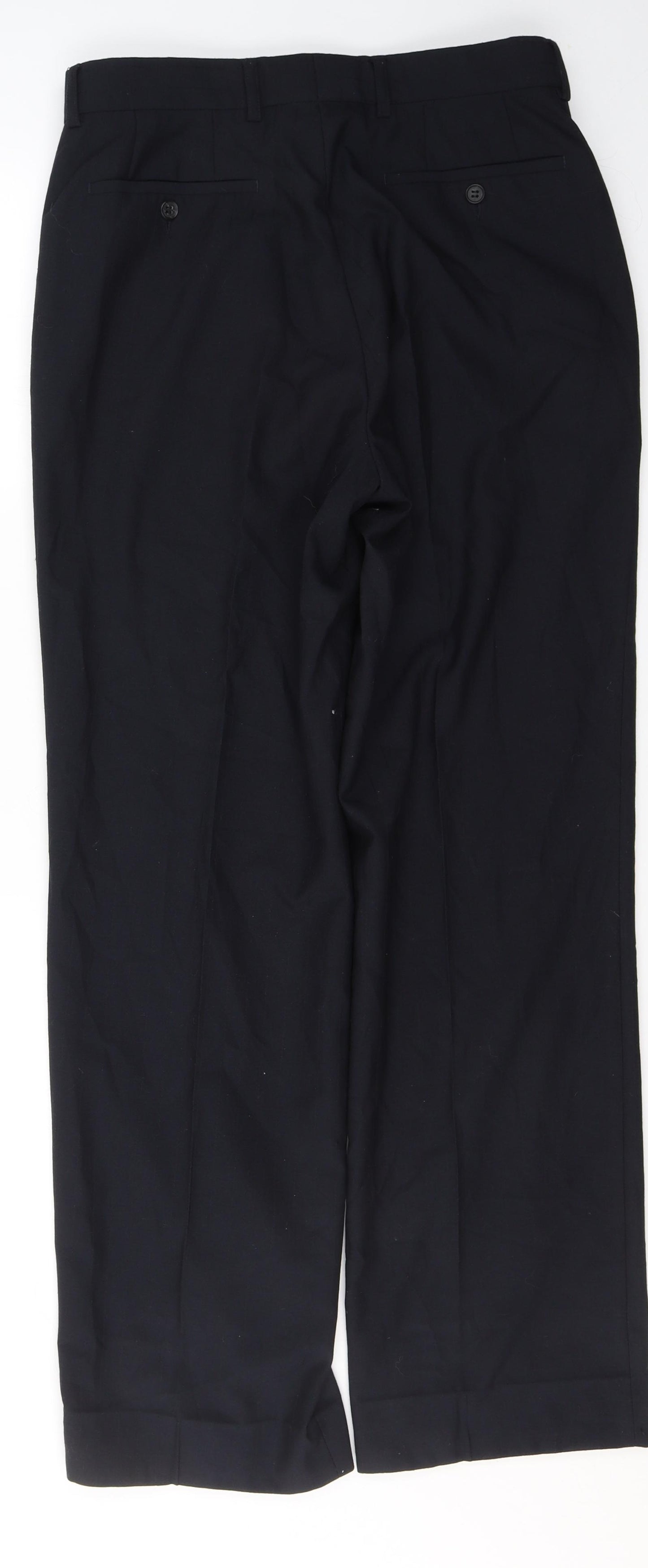 REMUS Mens Black Striped Polyester Trousers  Size 38 in L31 in Regular Button