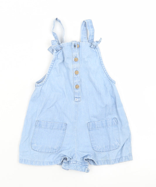 Matalan Girls Blue  Cotton Dungaree One-Piece Size 12-18 Months  Button
