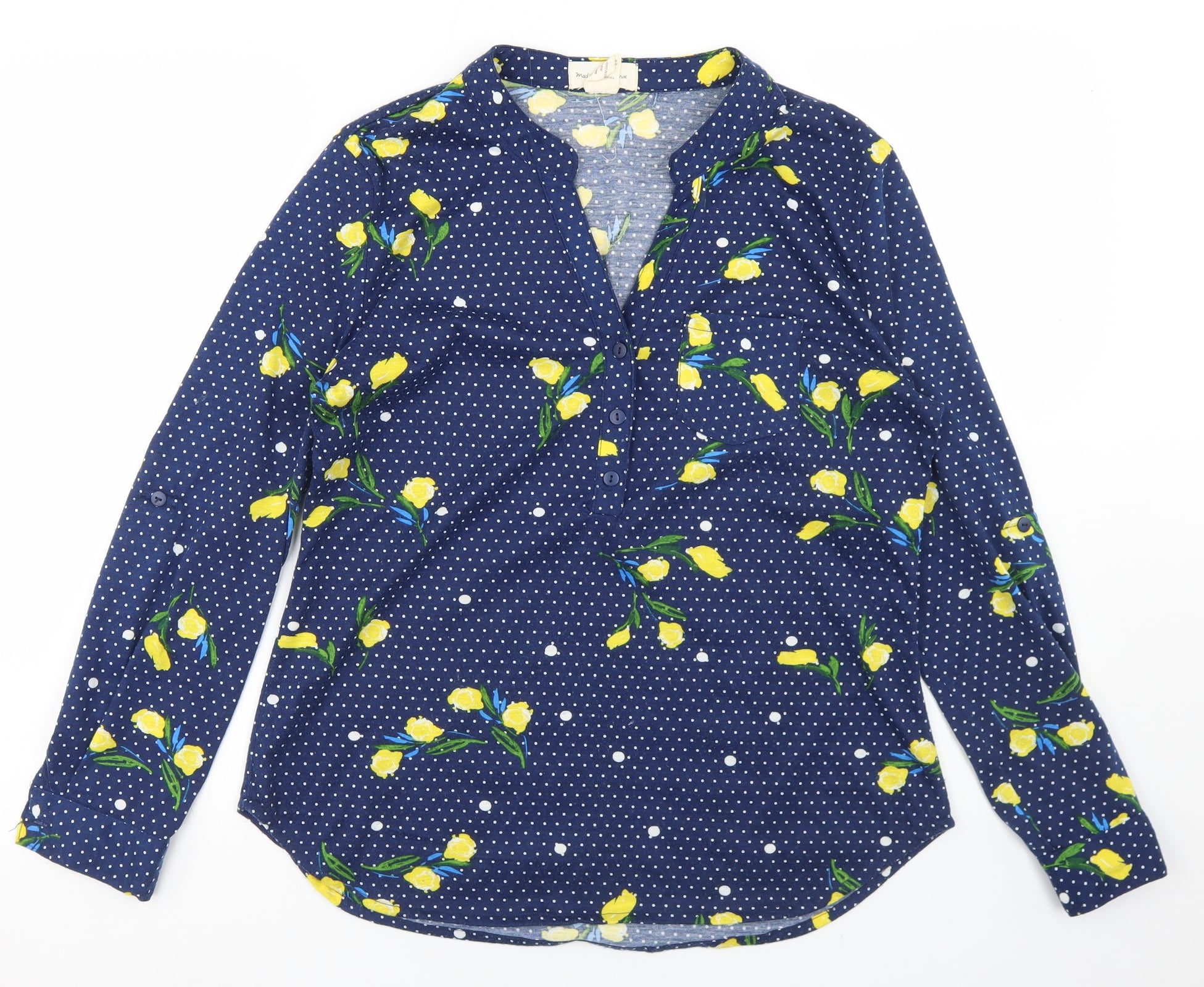 Madison Monroe Womens Blue Polka Dot Polyester Tunic T Shirt Size S Henley