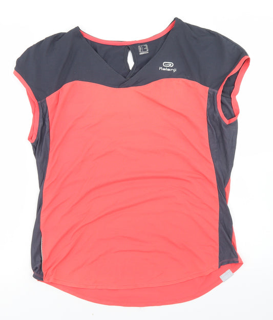 Kalenji Womens Pink Colourblock Polyester Basic T-Shirt Size S V-Neck