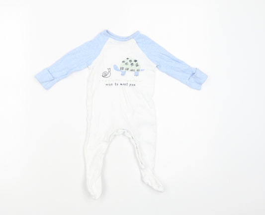 F&F Baby White Colourblock Cotton Babygrow One-Piece Size 0-3 Months  Snap - Turtle
