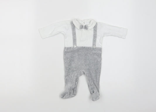 Matalan Baby Grey Colourblock Cotton Babygrow One-Piece Size 0-3 Months  Snap