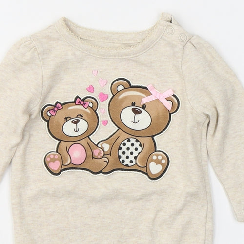 Garanimals Girls Beige  Cotton Babygrow One-Piece Size 3-6 Months  Button - Teddy Bears