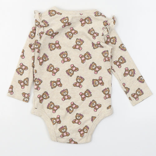 Garanimals  Beige  Cotton Babygrow One-Piece Size 12 Months  Button - Teddy Bear Print