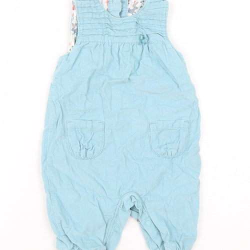 Marks and Spencer Girls Green  Cotton Dungaree One-Piece Size 0-3 Months  Snap