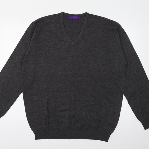 Henbury Mens Grey V-Neck  Cotton Pullover Jumper Size XL