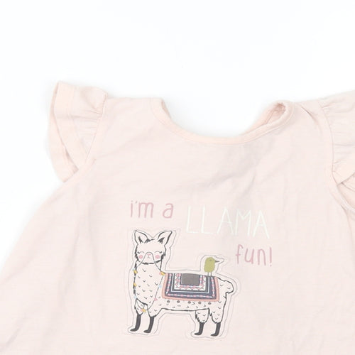Maggie & Zoe Girls Pink  Cotton Tunic Blouse Size 4 Years Crew Neck Button - Llama