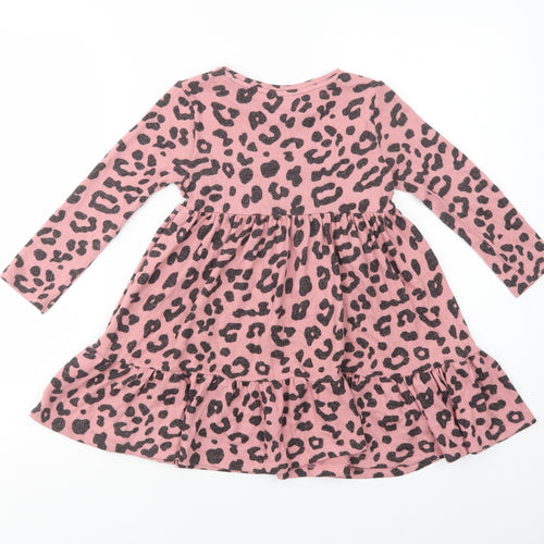 F&F Girls Pink Animal Print Viscose Skater Dress  Size 4-5 Years  Crew Neck Pullover
