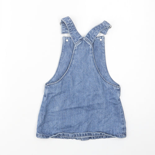 F&F Girls Blue  Cotton Pinafore/Dungaree Dress  Size 2-3 Years  Square Neck Button